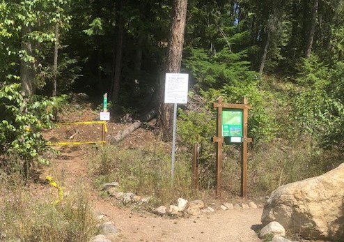 Access to the Sicamous Creek Trail system has been blocked off at the entry point off the parking lot.