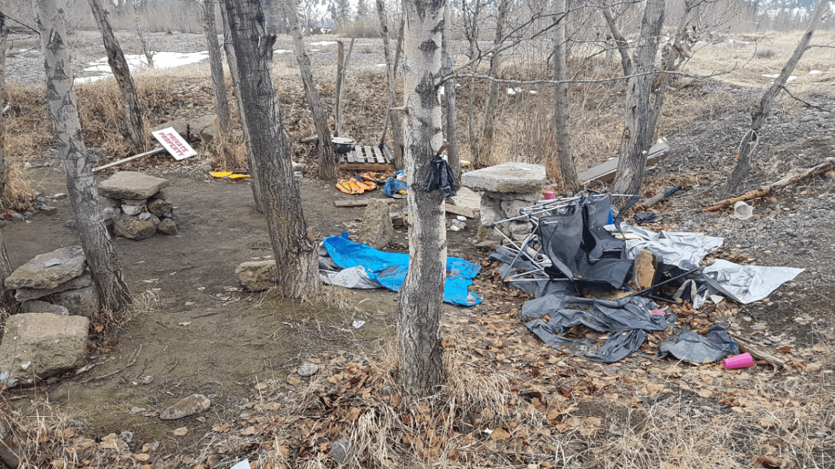 Abandoned camping gear on the banks of the Similkameen River near Keremeos, B.C. 