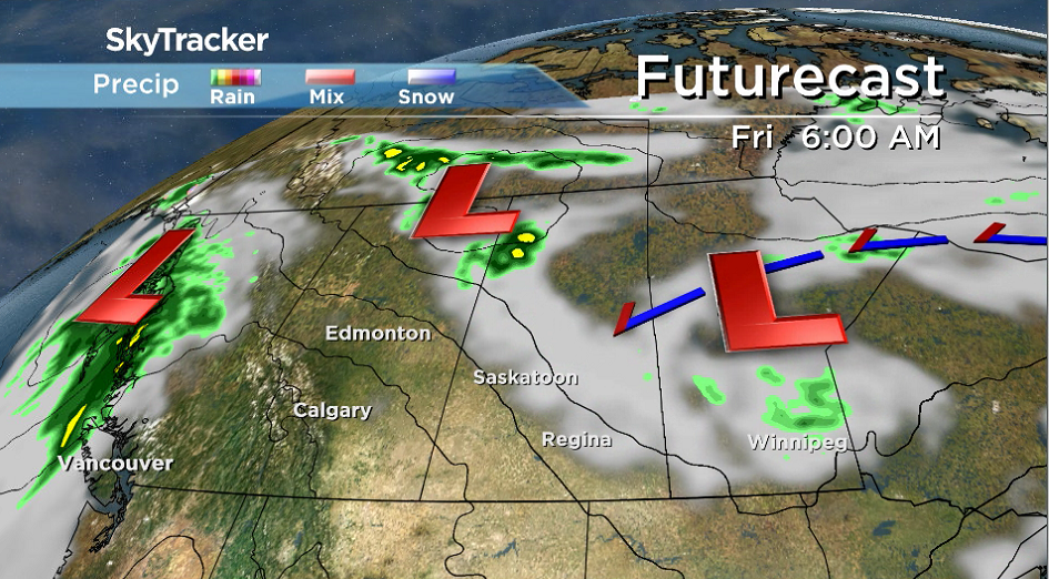 Skies will clear on Friday as the low-pressure system pushes east.