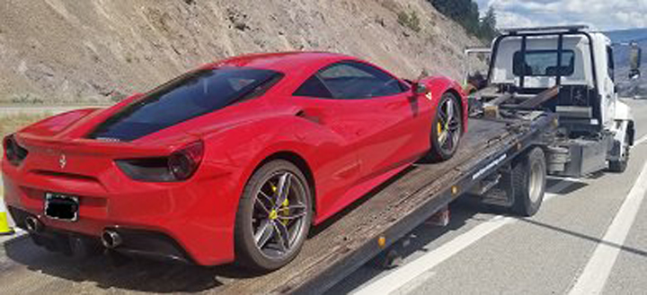 B.C. RCMP say this Ferrari was caught doing 200-plus kilometres an hour along the Okanagan Connector on Canada Day. Police say the car was impounded and a $483 fine was issued.