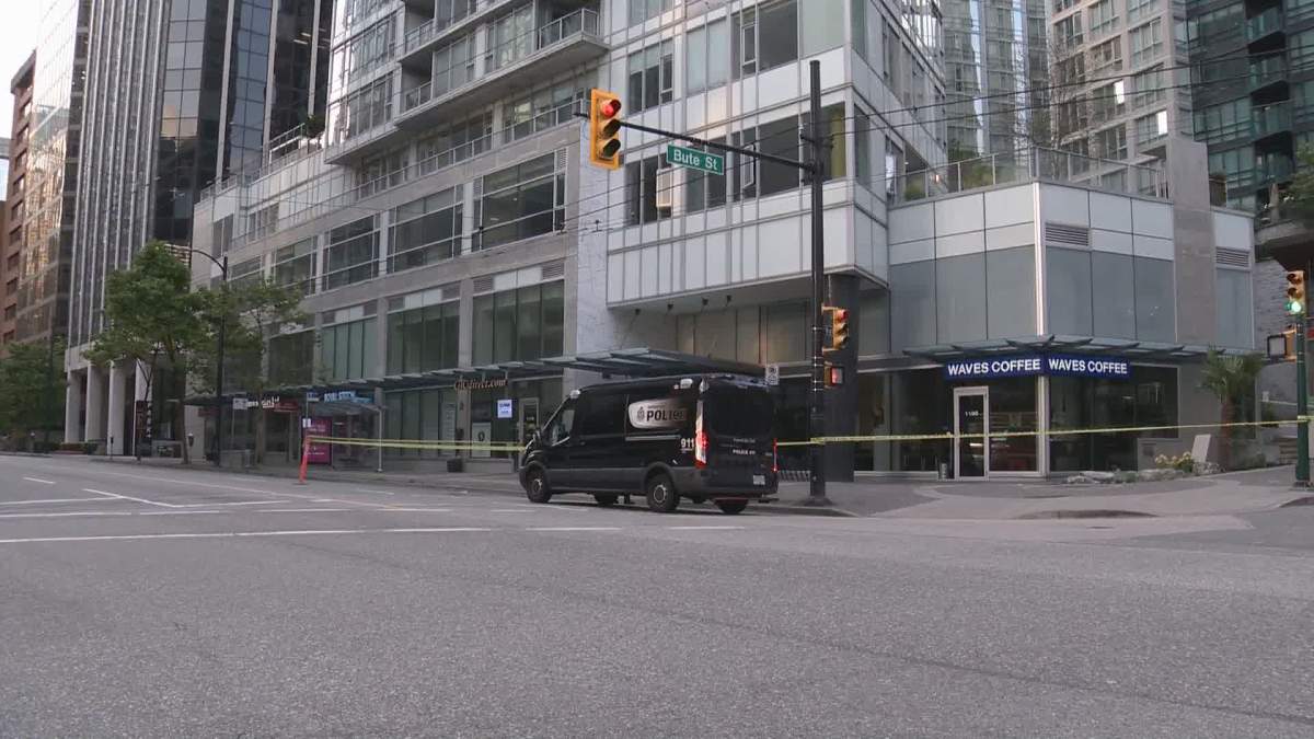 The scene of a stabbing in downtown Vancouver on Sunday morning. 