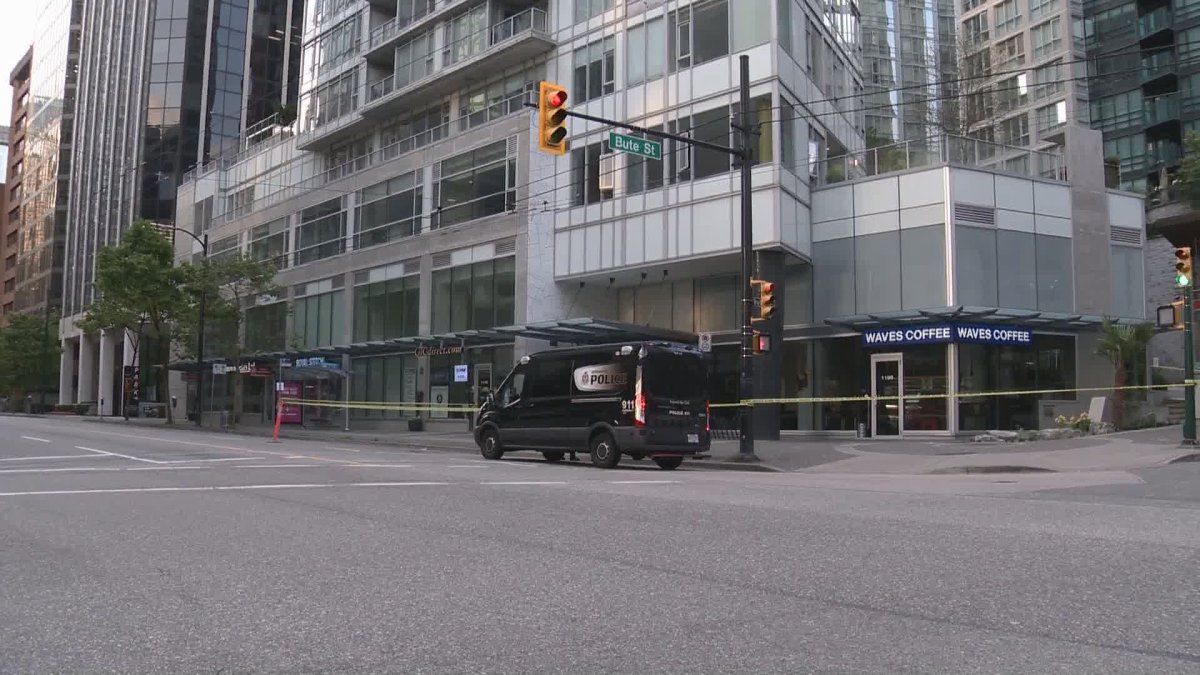The scene of a stabbing in downtown Vancouver on Sunday morning. 