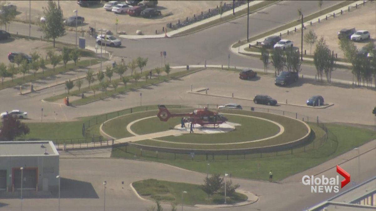 STARS Air Ambulance seen landing at the Alberta Children's Hospital in Calgary. 