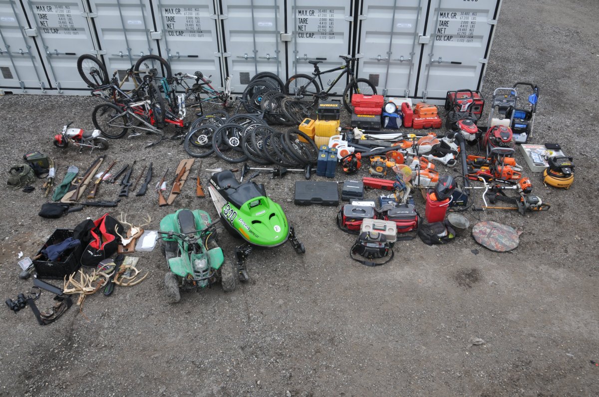 Waterloo Regional Police say they found these items in a storage container.