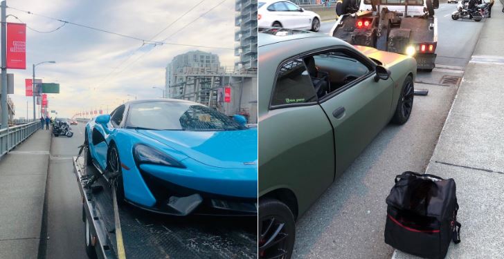 Vancouver police impounded two cars on the Granville Bridge on July 1, 2019.