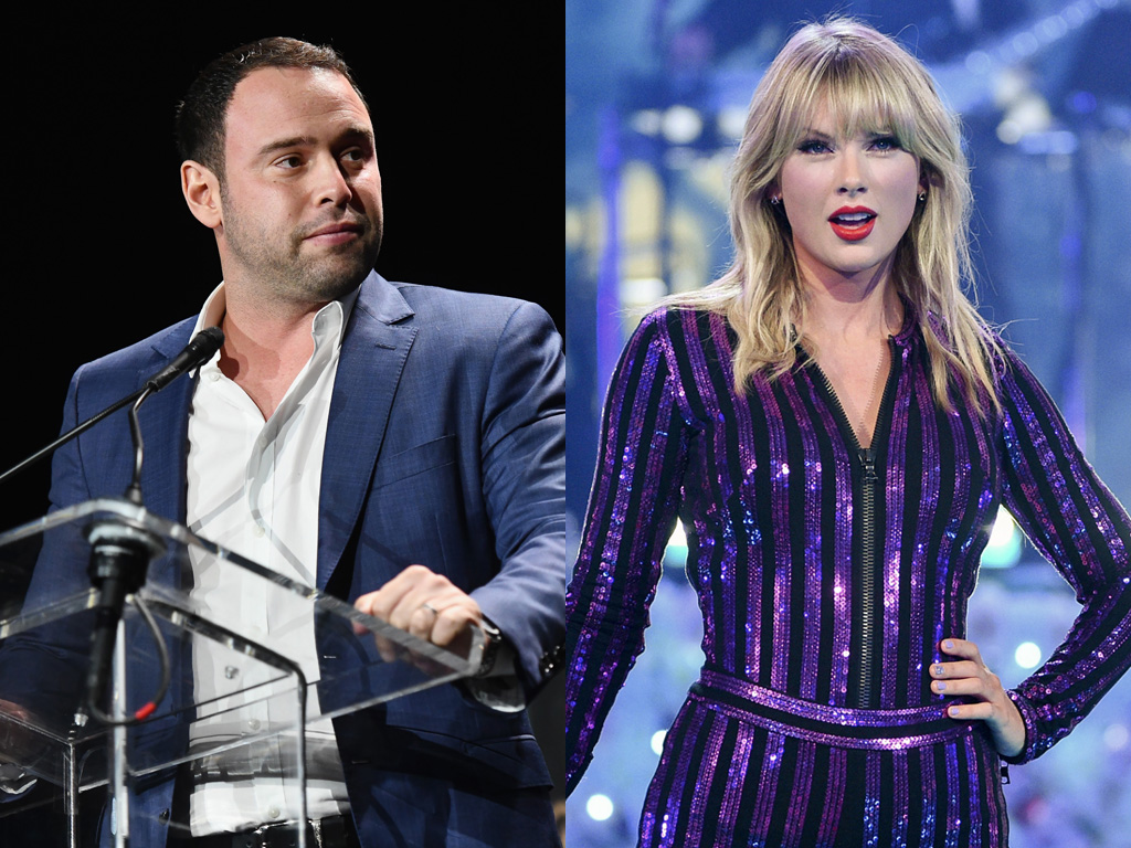 (L-R) Scooter Braun and Taylor Swift.