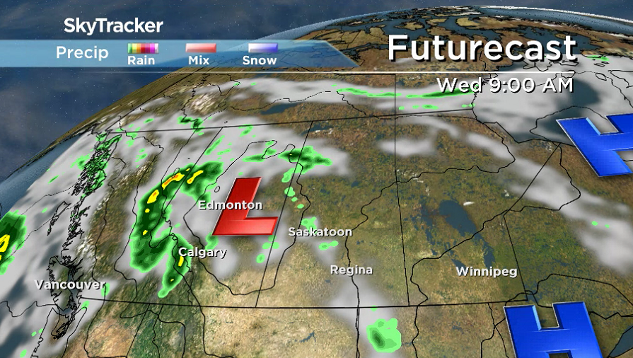 The next system with a chance of showers presses into Alberta on Wednesday.
