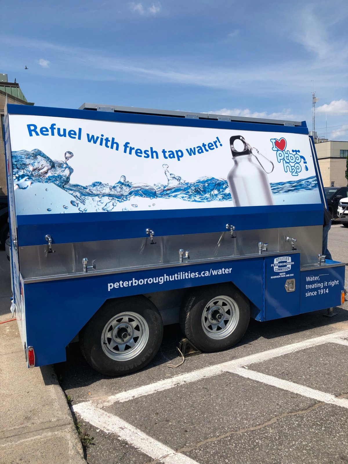 A water station has been set up in the parking space of Peterborough Mayor Diane Therrien to help those displaced by the closure of a homeless shelter this weekend.