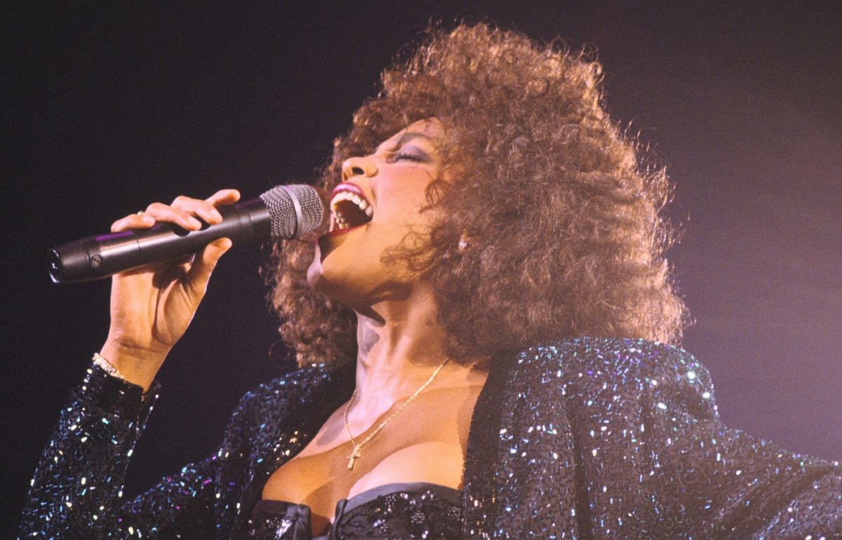 Whitney Houston performs in Paris on May 18, 1988.
