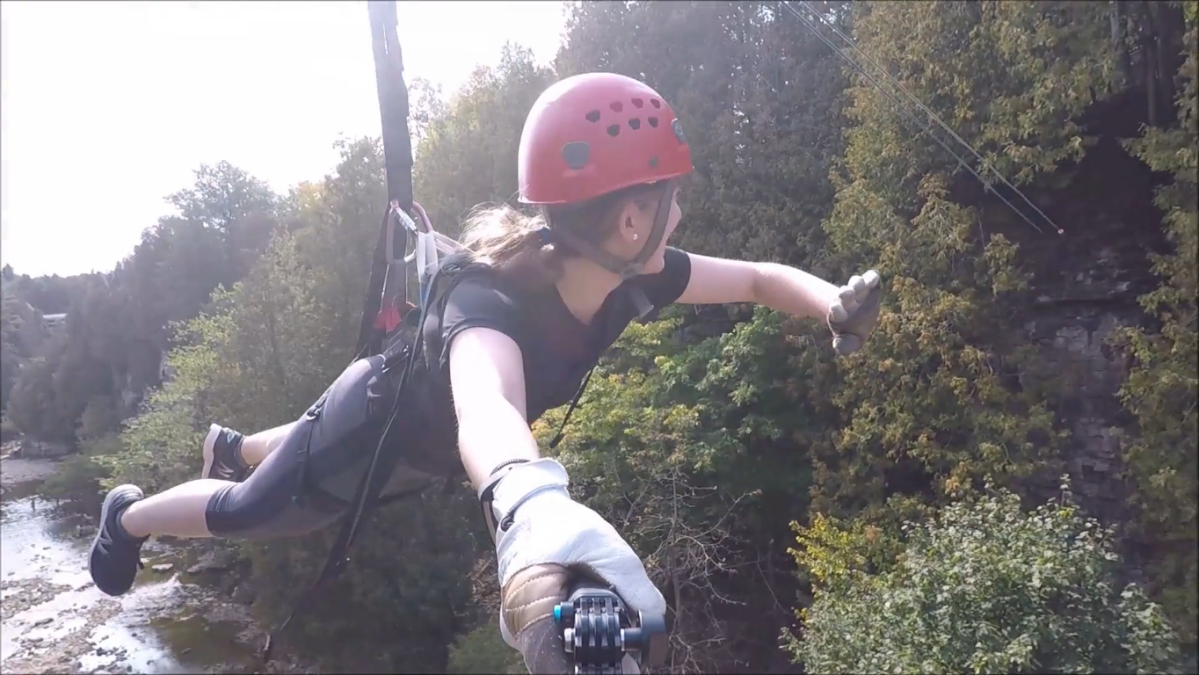 Zip-lining across the Grand River in Elora.