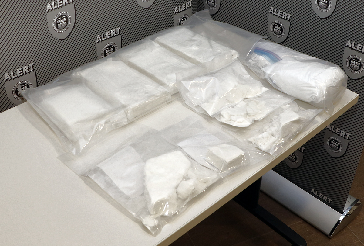 Cocaine seized during an Aug. 20, 2019 search is displayed in this handout photo from ALERT. 