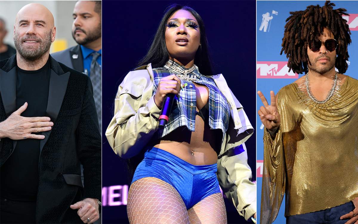 (L-R) John Travolta, Megan Thee Stallion, Lenny Kravitz.