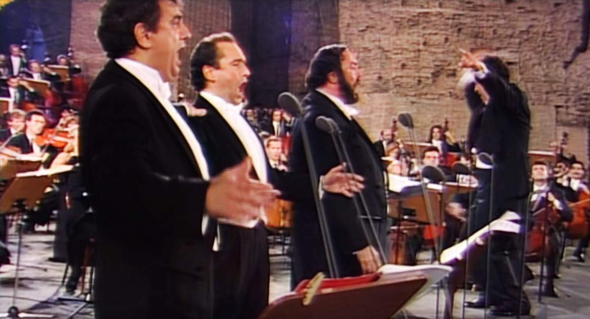 The Three Tenors, from left: Placido Domingo, Jose Carreras, Luciano Pavarotti, conductor Zubin Mehta, 1990s,