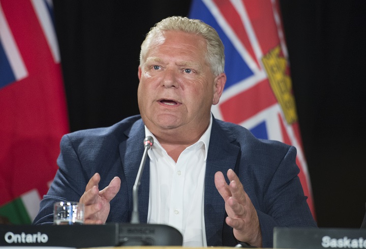 Ontario Premier Doug Ford speaks during a closing news conference at a meeting of Canada's Premiers in Saskatoon, Sas., Thursday July, 11, 2019. 