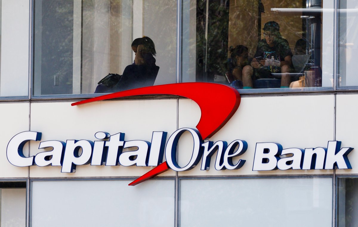 A view of a Capital One Bank branch a day after the company confirmed that a data breach exposed information on more than 100 million credit card applicants in the US, as well as six million in Canada, in New York, New York, USA, 30 July 2019.