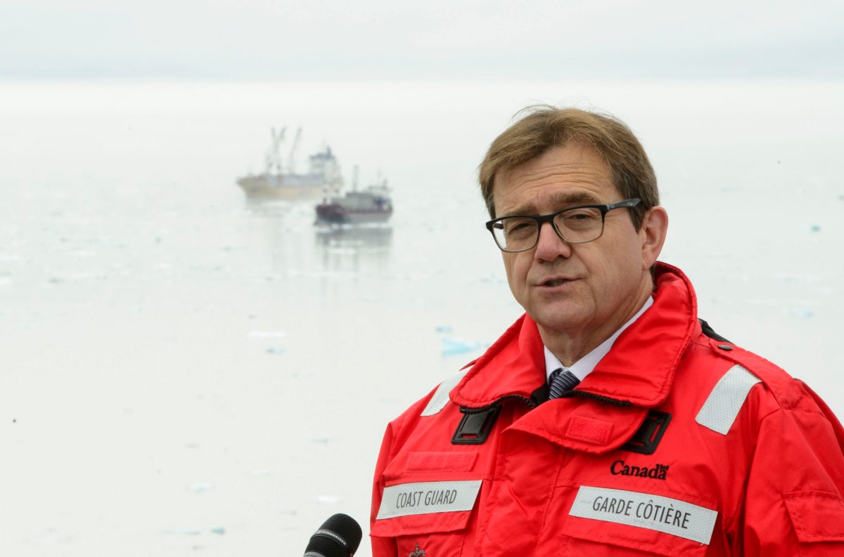 Minister of Fisheries, Oceans and the Canadian Coast Guard, Jonathan Wilkinson, makes an announcement regarding the future of the Canadian Coast Guard, in Iqaluit on Friday, Aug. 2, 2019. 