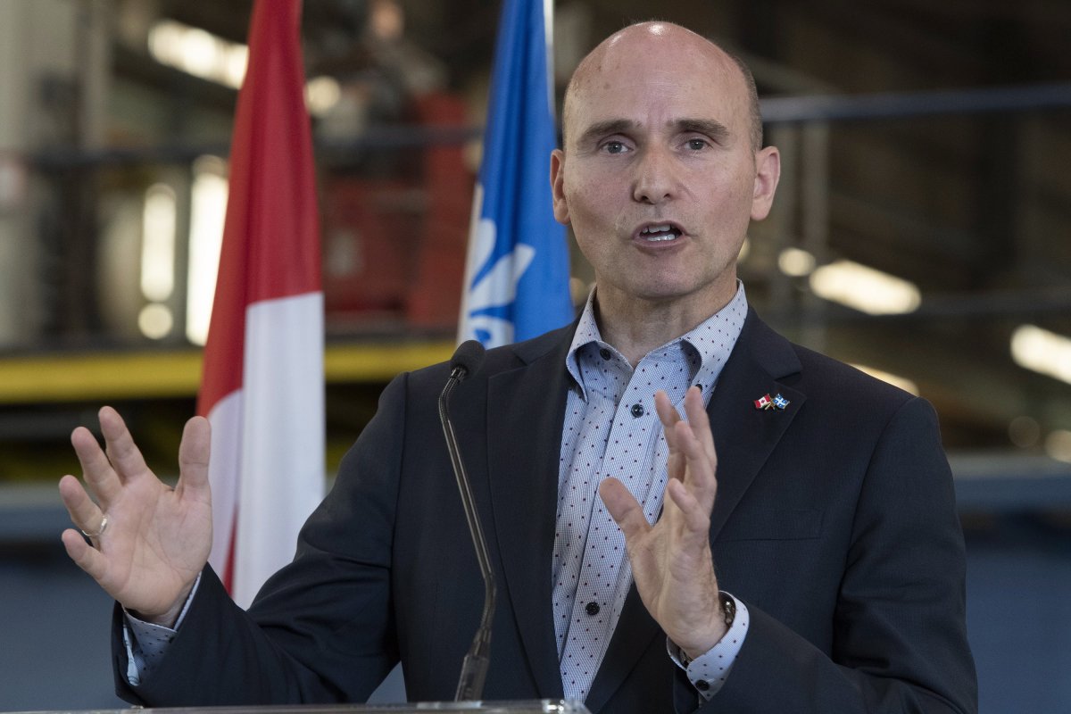 Jean-Yves Duclos, Minister of Families, Children and Social Development speaks o n July 16, 2019 in Levis Que. 