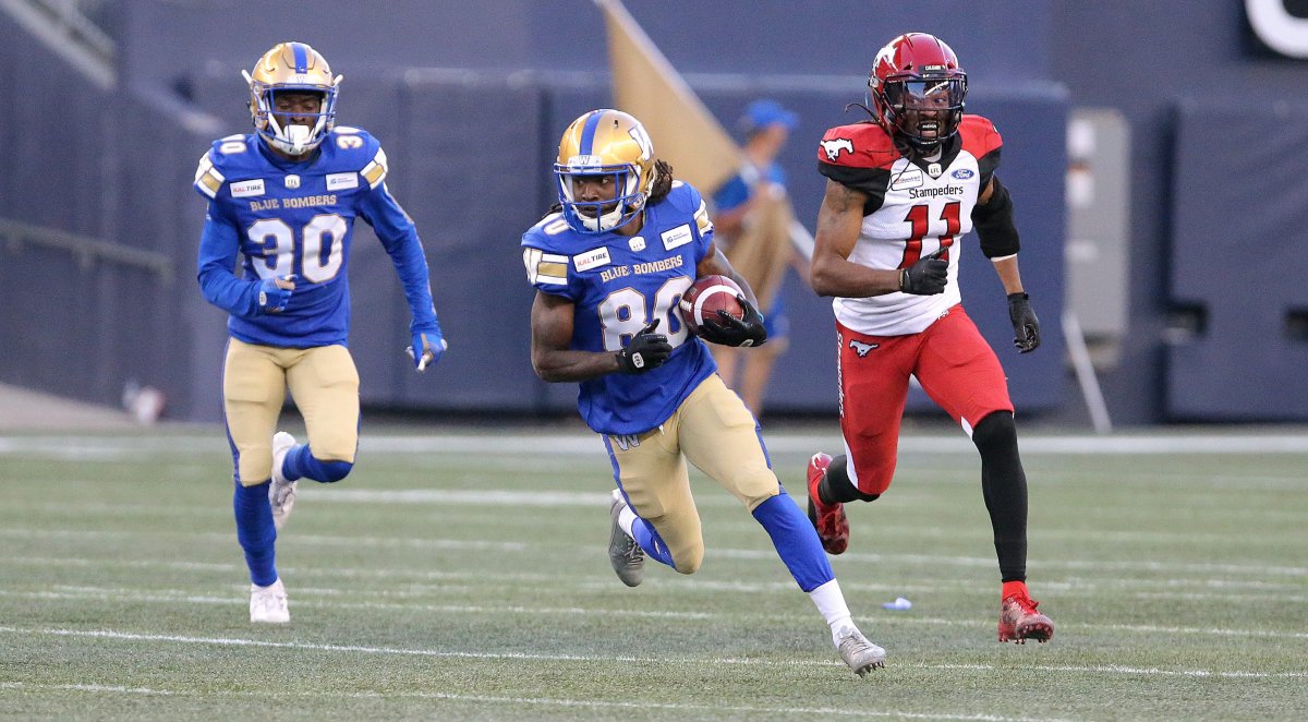 Bombers kick returner Janarion Grant took two punts to the endzone in a Bombers win over the Stamps Thursday night.