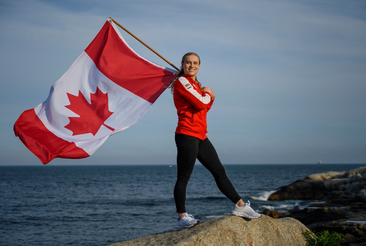 Canada's Lima 2019 Closing Ceremony flag bearer Ellie Black poses for a portrait in Halifax on Friday, Aug. 9, 2019.  