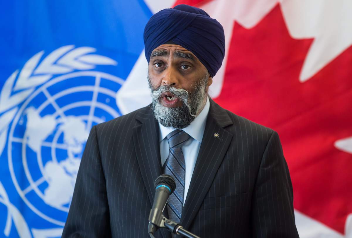 Defence Minister Harjit Sajjan announces that a Canadian Forces Hercules transport plane will be sent to Uganda to take part in a United Nations peacekeeping mission, during a news conference in Vancouver, on Thursday August 15, 2019. 