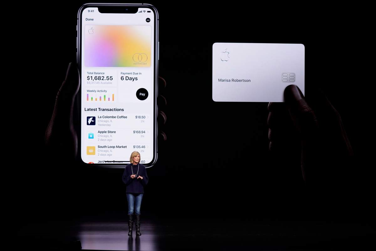 In this March 25, 2019, file photo, Jennifer Bailey, vice president of Apple Pay, speaks about the Apple Card at the Steve Jobs Theater during an event to announce new products in Cupertino, Calif.