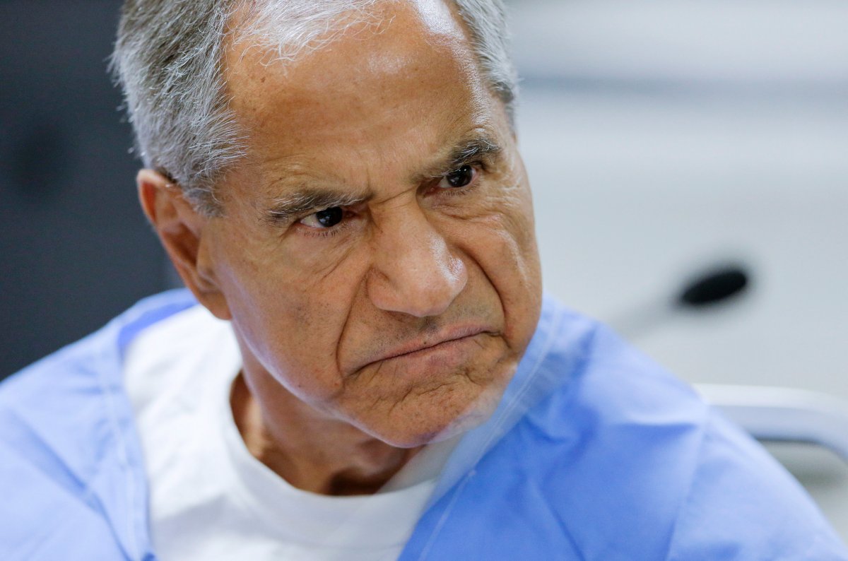 In this Wednesday, Feb. 10, 2016, file photo, Sirhan Sirhan reacts during a parole hearing at the Richard J. Donovan Correctional Facility in San Diego. 