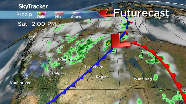 A cold front will come crashing through Saskatchewan on Saturday, dropping temperatures down for the second half of the long weekend.