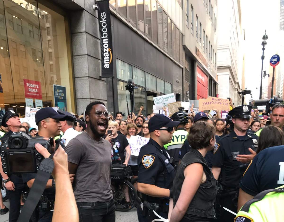 Jewish groups occupied an Amazon Books location in Manhattan to protest the tech giant doing business with ICE.