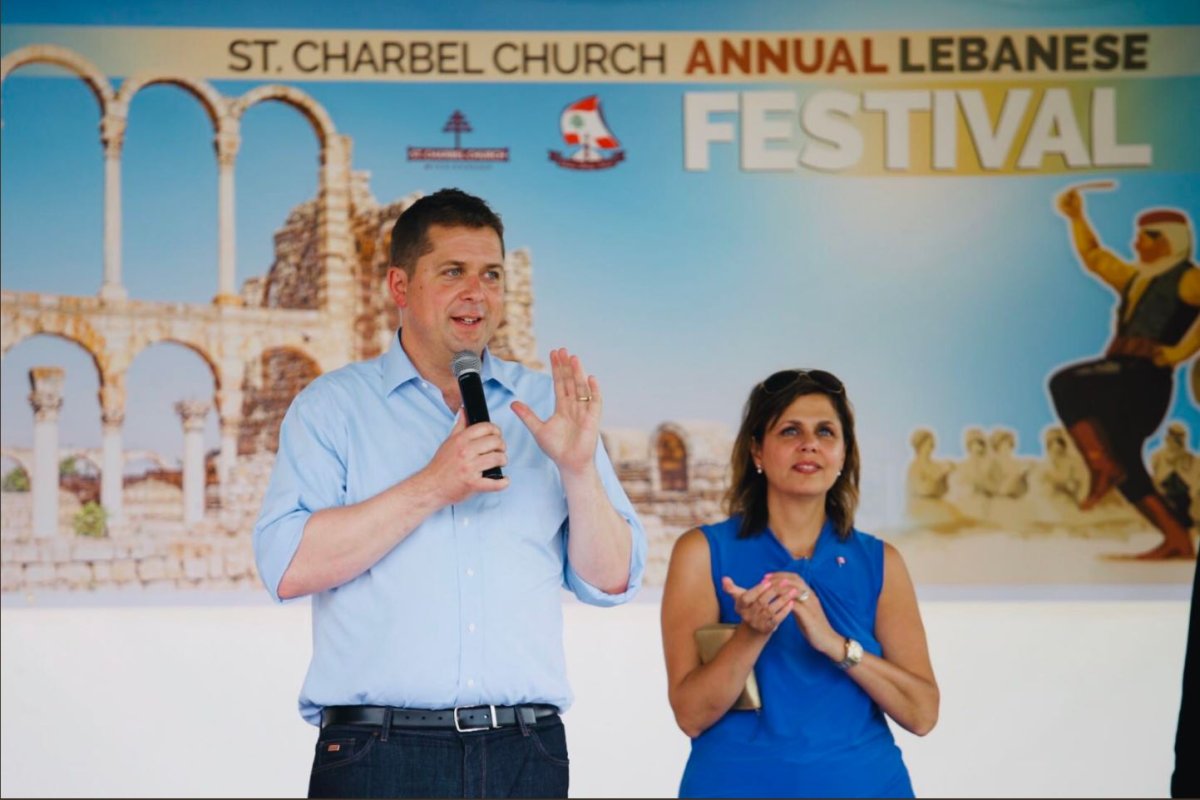 Conservative Leader Andrew Scheer is seen with Mississauga-Streetsville candidate Ghada Melek at a recent event.