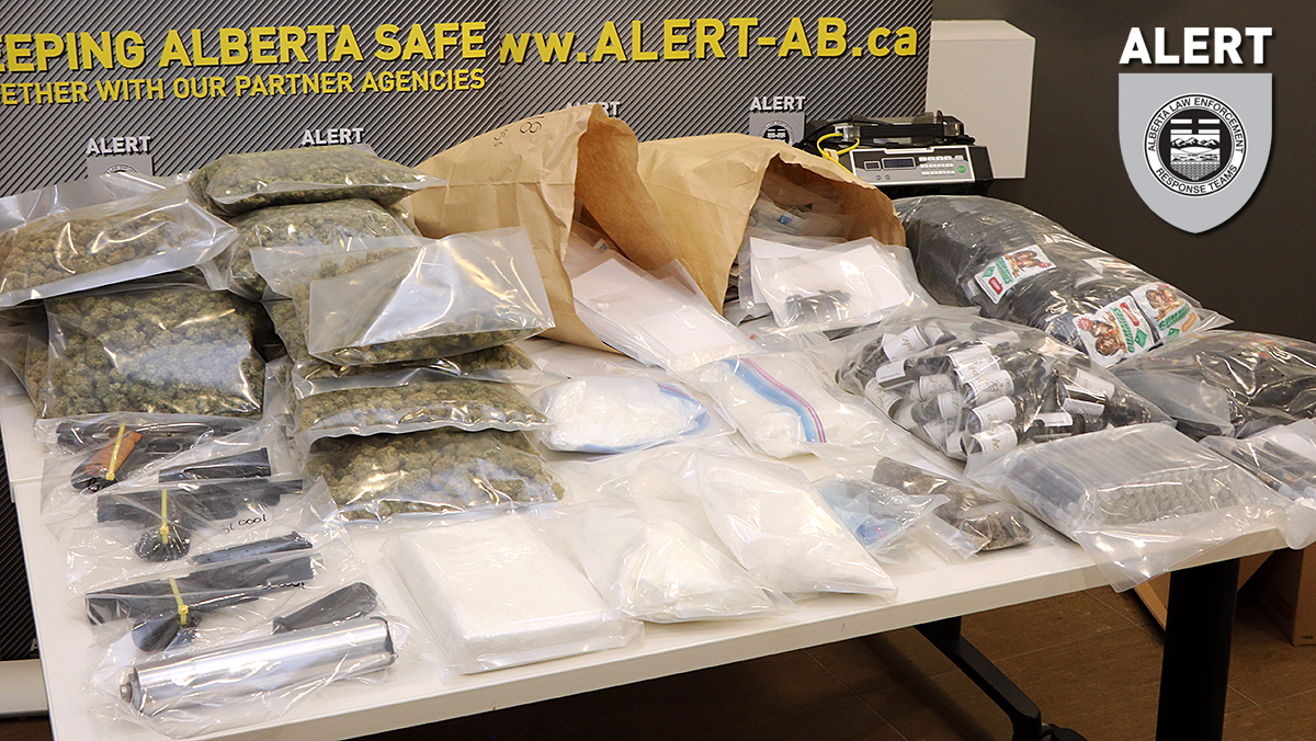 Drugs and weapons seized by ALERT as part of an investigation into drug trafficking in Edmonton. 