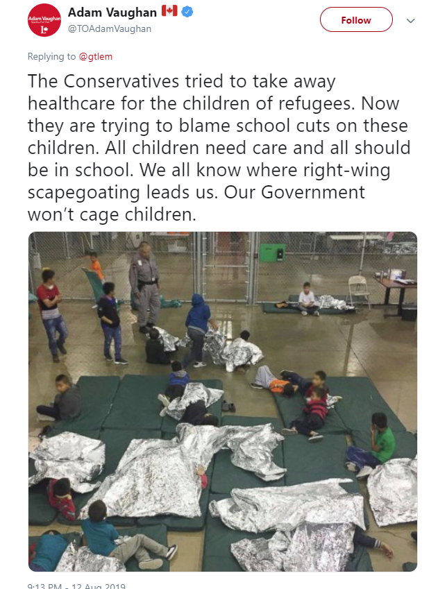 Liberal MP Adam Vaughan deletes tweet, apologizes after linking Ford cuts with kids in cages - image