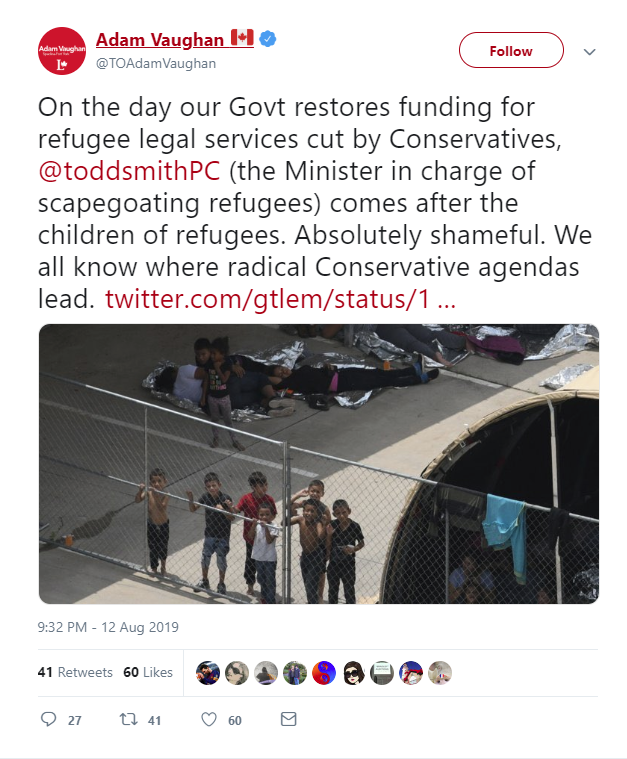 Liberal MP Adam Vaughan deletes tweet, apologizes after linking Ford cuts with kids in cages - image