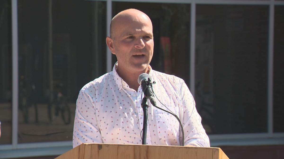 Liberal MP Randy Boissonnault makes a funding announcement in Edmonton on Sunday. 