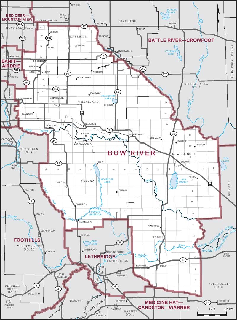 A map of the Bow River riding.