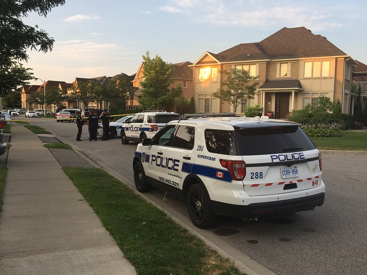 Peel police on scene of the fatal Brampton stabbing Friday morning.
