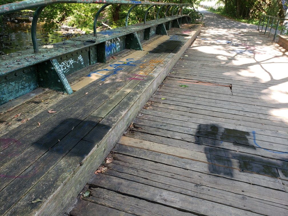 Peterborough police are treating some graffiti and images on a bridge in Reid Street park as a hate bias crime. This was the scene on Friday morning. The graffiti in question has been cleaned up, police said.
