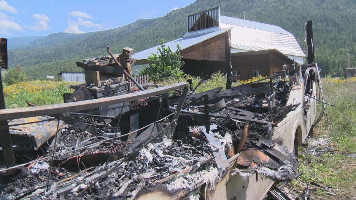 A motor home in Grindrod was completely destroyed by flames on Thursday. 