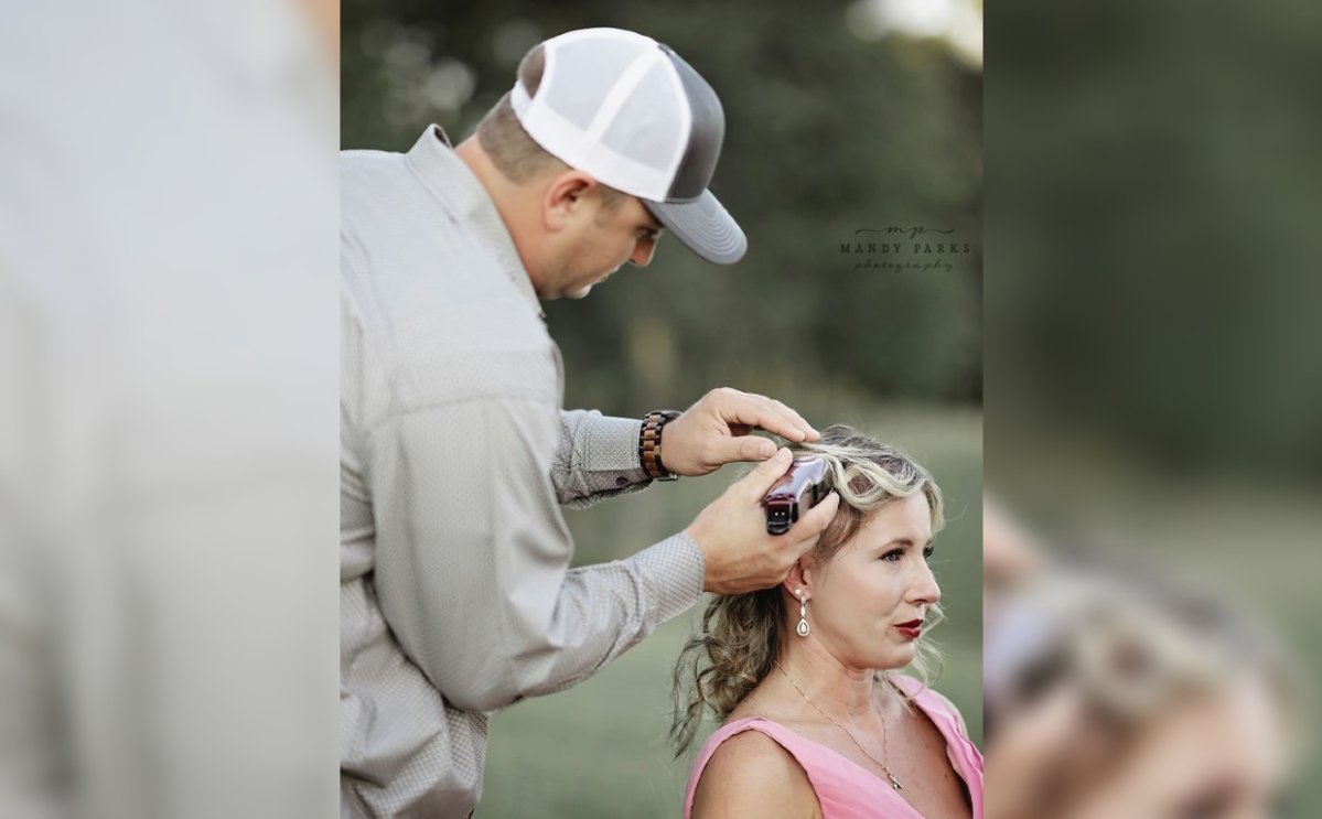 Charlie Johnson commemorated the beginning of her battle against breast cancer with a moving photoshoot with her husband.