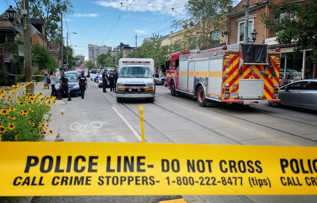 Police close off part of Roncesvalles Avenue for the investigation.