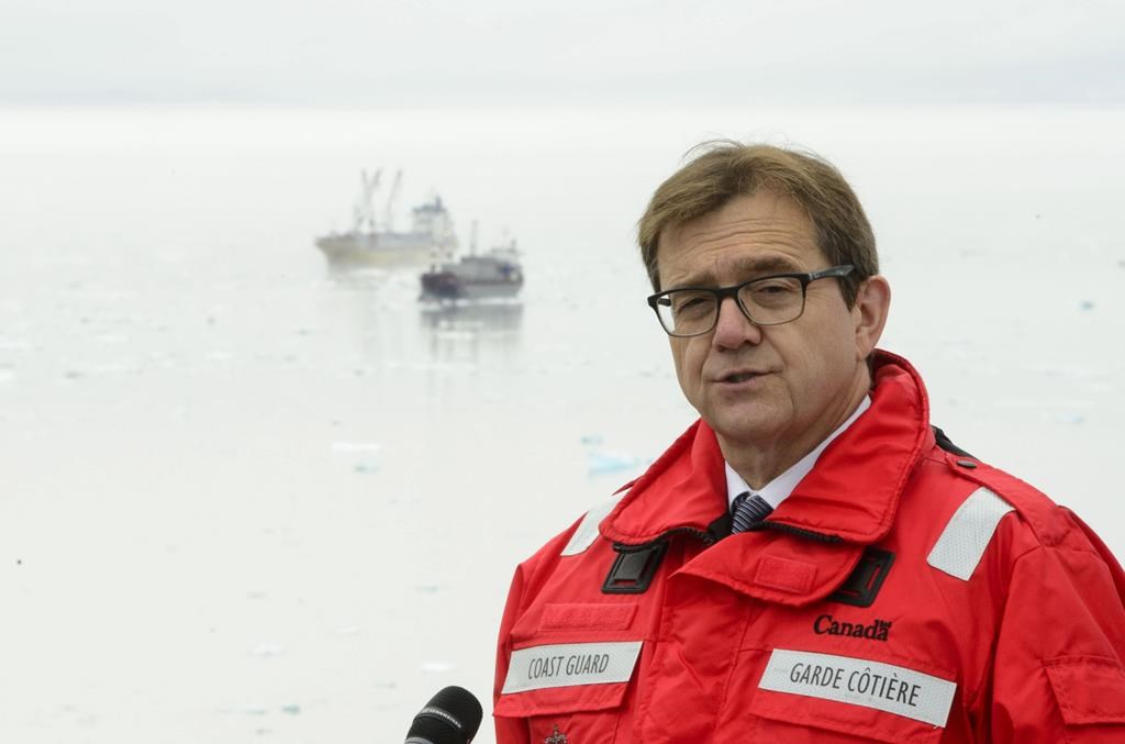Minister of Fisheries, Oceans and the Canadian Coast Guard, Jonathan Wilkinson,speaks in Iqaluit on Aug. 2, 2019.