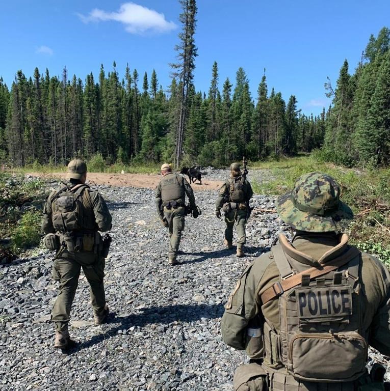 RCMP search an area near Gillam, Man. in this photo posted to their Twitter page on Tuesday, July 30, 2019. The deputy mayor of a northern Manitoba community at the centre of a massive manhunt says it will be a long time before things return to normal.