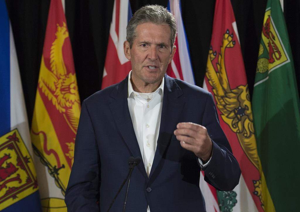 Manitoba Premier Brian Pallister addresses the media during a meeting of Canada's Premiers in Saskatoon, Wednesday, July 10, 2019.