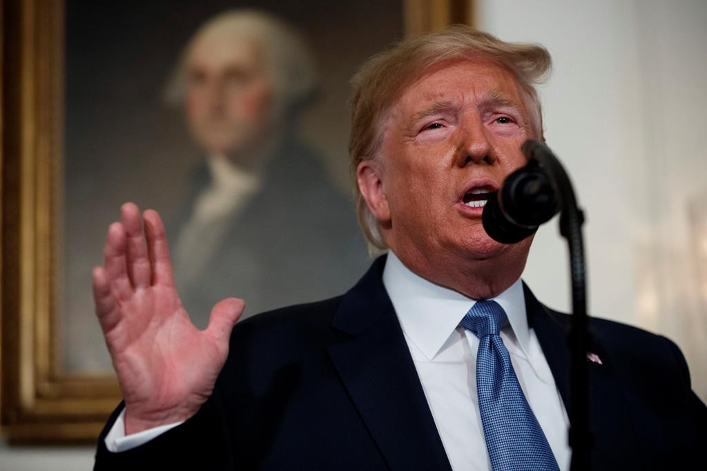 President Donald Trump speaks about the mass shootings in El Paso, Texas and Dayton, Ohio, in the Diplomatic Reception Room of the White House, Monday, Aug. 5, 2019, in Washington.