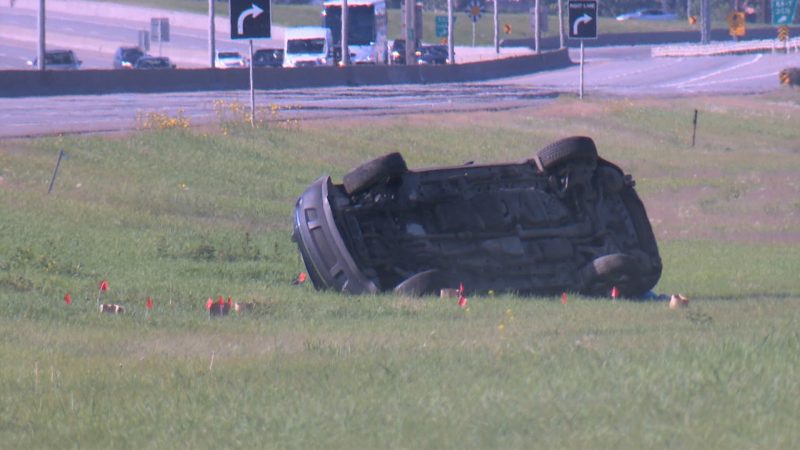 A woman in her 40s was killed in a crash on Calgary's Deerfoot Trail on Monday, Aug. 5, 2019.