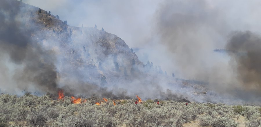 The BC Wildfire Service introduced area restrictions near the Eagle Bluff wildfire north of Oliver at noon on Tuesday. 