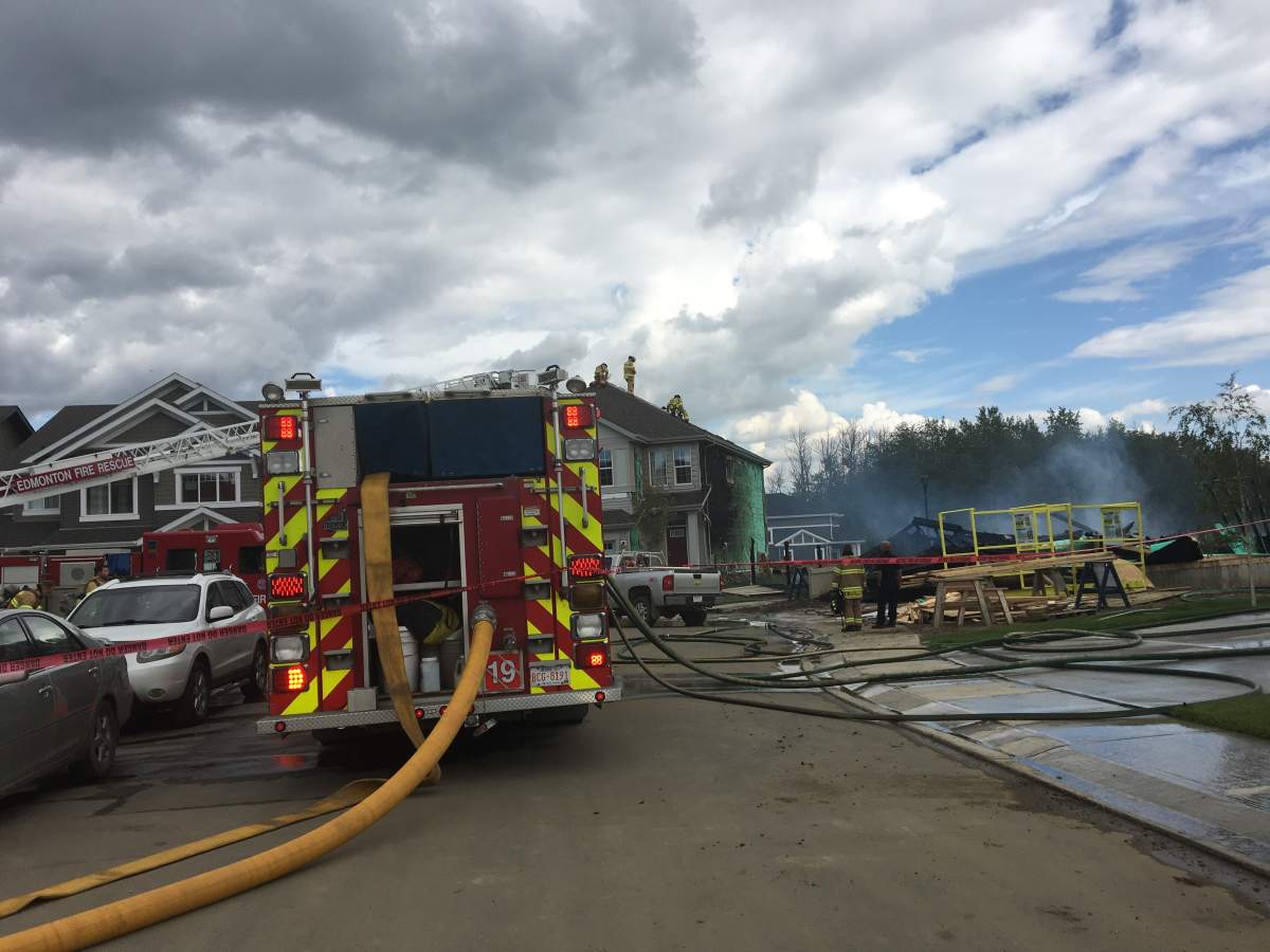 A home being built on Eifert Crescent in the west Edmonton neighbourhood of Edgemont burned to the ground on Sunday, Aug. 4, 2019.