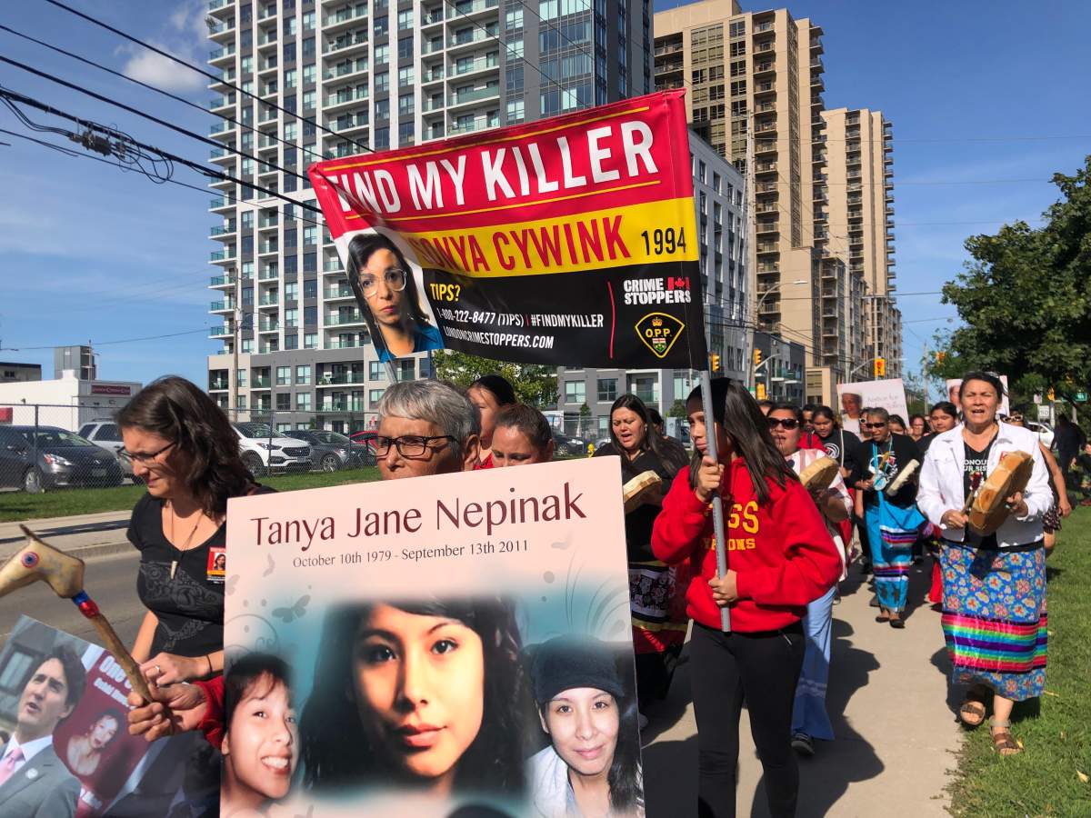 Solidarity walk for Sonya Cywink on King street in London .