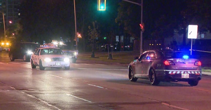 Toronto police say multiple shots were fired at a group of people in an apparent drive-by shooting in the city's west end Thursday night.