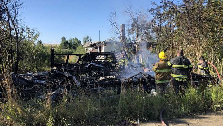 Blood Tribe fire crews worked to douse a structure fire in Moses Lake on Sunday.