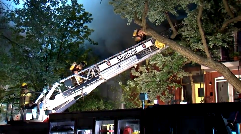 Montreal fire department extinguishing the flames early Sunday morning.